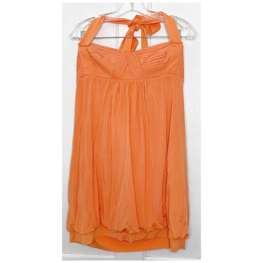 VINTAGE BCBGMAXAZRIA : size L : orange bandeau Y2K halter top bubble mini dress